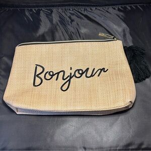 Lancome Makeup Cosmetic Travel Bag Natural Wicker with Black Tassel
